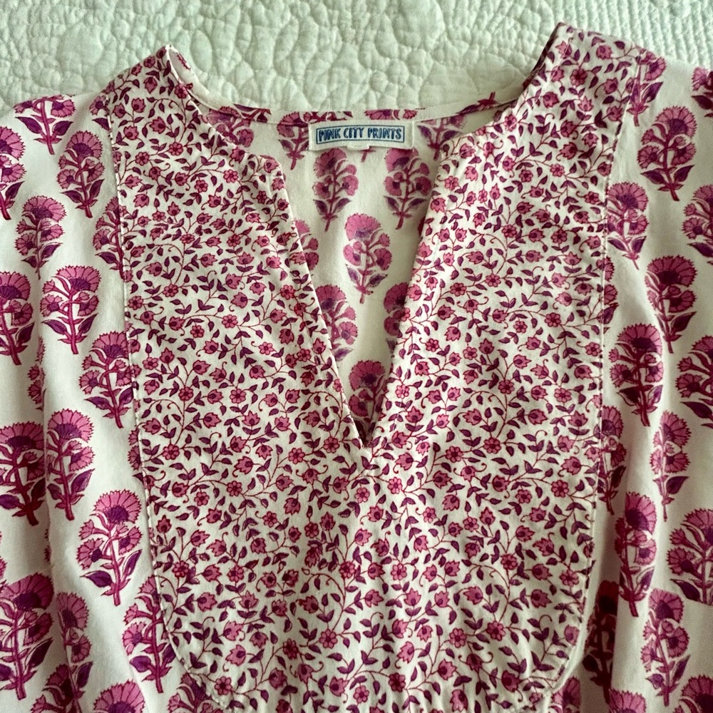 Pink City Prints Hand Block Print Cotton Maxi Dress Magenta Floral Boho Small - Picture 4 of 6